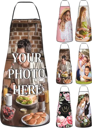 Vista 10 de Delantales personalizados para hombres y mujeres, delantal de chef personalizado, babero, impermeable, regalo de texto con foto personalizada