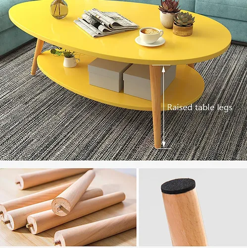 Vista 6 de SYALEO Mesa de Centro Mesa de centro en forma de gota, mesa de centro ovalada de 2 niveles, mesa de cóctel de estilo contemporáneo de 35.4 pulgadas