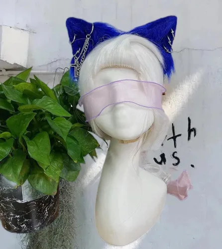 Vista 2 de VIGVAN Accesorios de orejas de gato para cosplay, punk, gótico, cruz, orejas de gato, pinzas para la cabeza