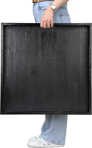 Vista 18 de Gurfuy Bandeja de madera rústica de 20 pulgadas para servir – Bandeja redonda extragrande para mesa de café decorativa de granja de gran