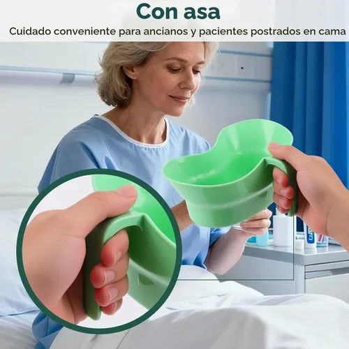 Vista 3 de Cuenca Emesis con boca ancha y asa – Taza de enjuague bucal para cama en forma de riñón grande con asa, vaso para cepillo de dientes para pacientes