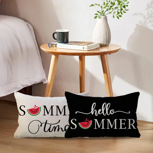 Vista 6 de ULOVE LOVE YOURSELF Hello Summer - Juego de 2 fundas de almohada lumbar de 12 x 20 pulgadas, fundas de almohada decorativas de verano de sandía Negro