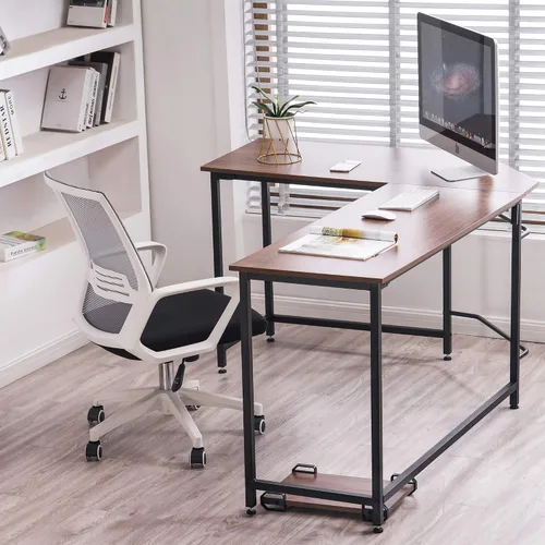 Vista 2 de ivinta Escritorio para computadora en forma de L, escritorio de esquina moderno para espacio pequeño, sala de estar, dormitorio, 7121 (marrón)