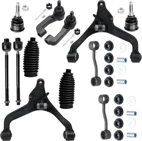 Vista 116 de Detroit Axle – 12 brazos de control superiores e inferiores delanteros con rótulas, barras de unión exteriores e interiores con topes, barras
