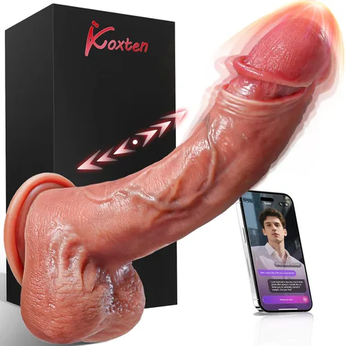 KOXTEN Consolador de empuje juguete sexual APP Control Vibrador Consolador | 9 vibraciones + 9 modos de empuje + vibrador cálido de punto G,