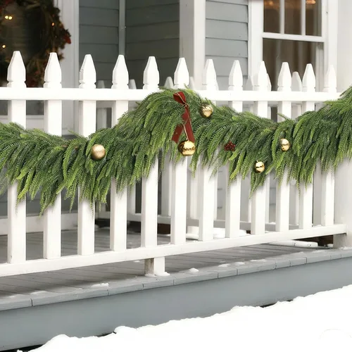 Vista 8 de Guirnalda de pino Norfolk de Navidad de 5 pies, 1 unidad, guirnaldas de agujas de pino artificiales, guirnalda falsa de vegetación sintética