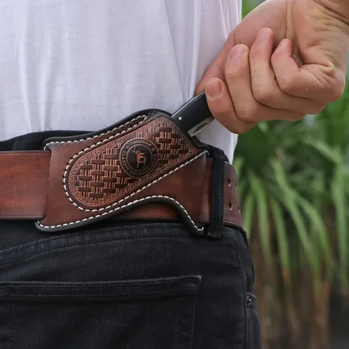Vista 2 de Funda de cuero para cuchillo plegable con bolsillo para cinturón, soporte compacto para cuchillos, portador de herramientas EDC 3mm thick leather