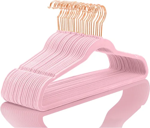 Vista 15 de MIZGI - Perchas de terciopelo premium - de alta resistencia, antideslizantes, (paquete de 50 unidades), ganchos color azul agua y dorado rosa