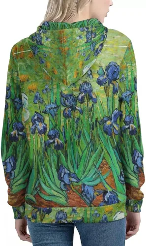 Vista 2 de ENLACHIC Sudadera Van Gogh con estampado 3D para mujer, de manga larga, con capucha, bolsillo