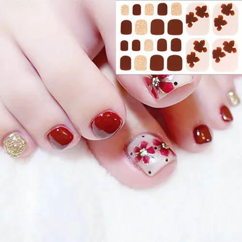 Vista 6 de 20 Hojas 440 Piezas Adhesivas Autoadhesivas para Uñas de Dedo del Pie, Láminas Completas para Mujeres y Niñas, Calcomanías de Uñas con Gradiente