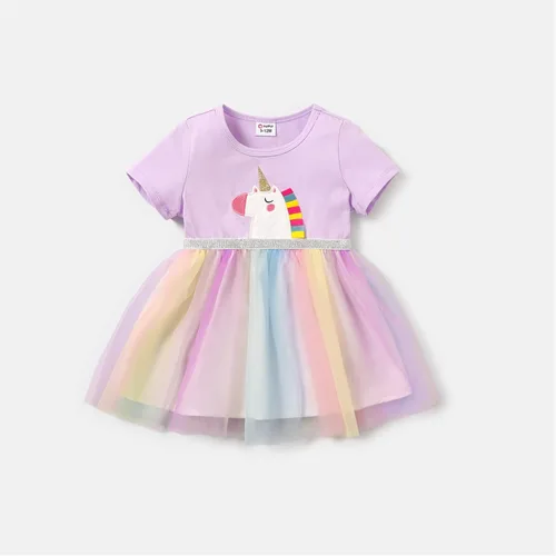 Vista 6 de PATPAT Infant Baby Girl Dresses Short Sleeve Tutu Dress Tulle Dress Flower Girl Party Birthday Princess Dresses
