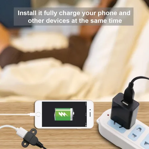 Vista 2 de Cable de extensión de carga USB 2.0 macho a doble hembra, mesita de noche para muebles, sofá, puerto de carga a bordo, cable de montaje en panel