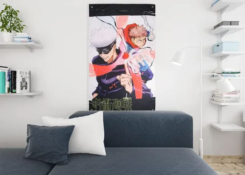 Vista 6 de JUST FUNKY Jujutsu Kaisen Tapiz JJK Manga Arte de pared Anime Decoración Satoru Gojo y Yuji Itadori 30 x 50 pulgadas