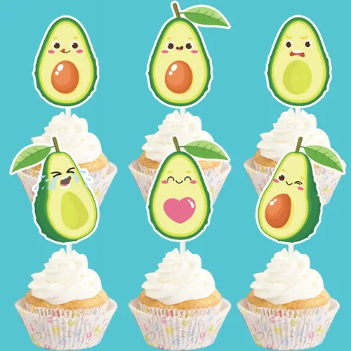 Vista 4 de 21 piezas de decoración de cupcakes Let's Avocado Fruit Treat Cake Picks para decoración temática de aguacate, boda, fiesta de cumpleaños