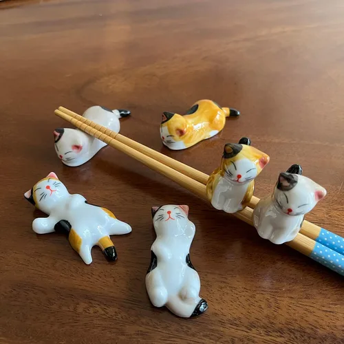 Vista 5 de Cerámica lindo gato palillos resto cuchara soporte cuchillo tenedor titular (juego de 6 piezas)