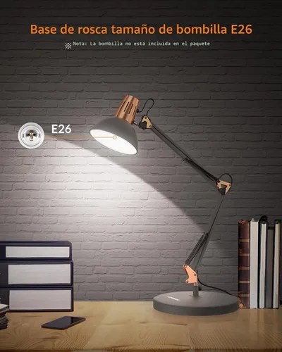 Vista 5 de LEPOWER Lámpara de escritorio de metal, ajustable de cuello de ganso lámpara de mesa de arquitecto con interruptor de encendido/apagado, lámpara