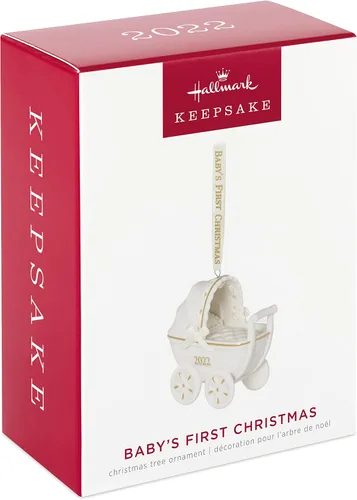 Vista 3 de Hallmark Keepsake Adorno de Navidad 2022, Primer cochecito de Navidad del bebé, porcelana