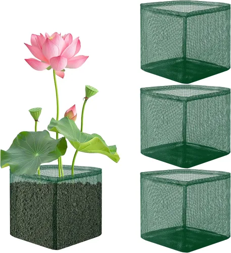 Vista 9 de EBaokuup 4 Piezas Bolsas de Plantación para Estanques Acuáticos - 7.1" Alto x 7.2" Diámetro Macetas de Malla Reutilizable para Jardín Acuático