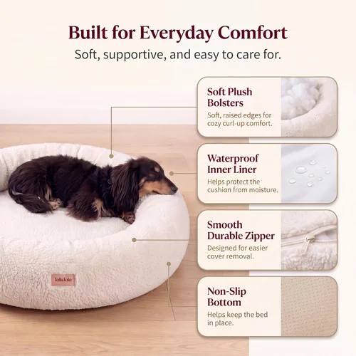 Vista 8 de Cama refrescante y calmante para perros grandes – Cama ortopédica redonda de espuma viscoelástica para aliviar la ansiedad y apoyo