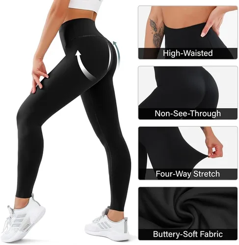 Vista 5 de Paquete de 3 leggings para mujer, de cintura alta, no se transparentan, con control de abdomen, pantalones de yoga suaves para mujer, leggings