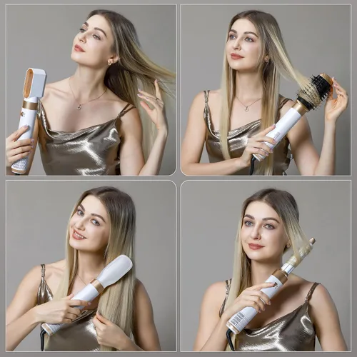 Vista 5 de Cepillo secador de pelo, estilizador profesional de aire caliente 6 en 1, potente estilizador de envoltura de aire rizado, secador de pelo iónico