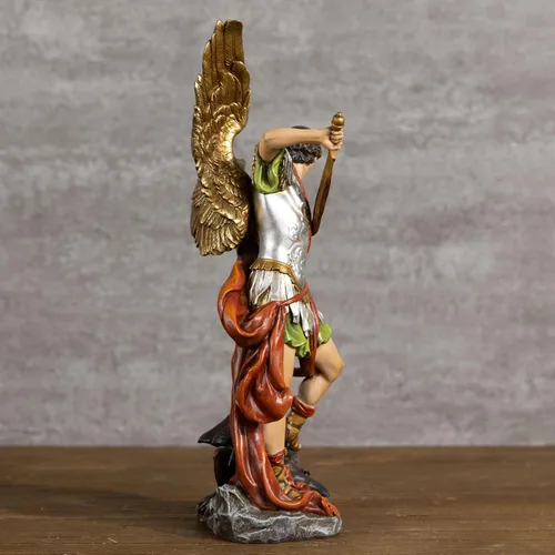 Vista 6 de BC - Estatua de San Miguel católico, figura de arcángel de 12 pulgadas de alto, protector de los fieles, decoración católica del hogar, escultura