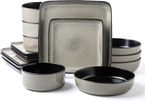 Vista 27 de ARORA SKUGGA Juego de vajilla redonda de cerámica de 16 piezas de 4, platos, platos pequeños, cuencos y tazas - Negro mate (472979)