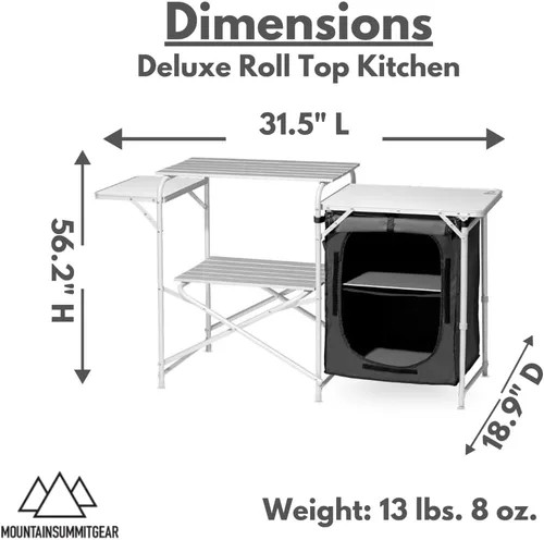 Vista 3 de MOUNTAIN SUMMIT GEAR Mesa de cocina de lujo enrollable para acampar fabricada con aluminio resistente a la intemperie (por Caddis Sports)