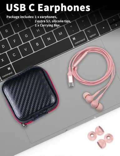 Vista 6 de Auriculares USB C para Samsung S26 S25 FE S24 A16 A17 Z Auriculares con Rosa