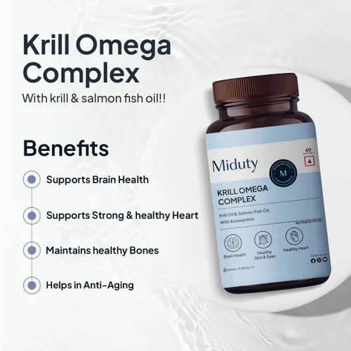 Vista 3 de Miduty Palak Notes Aceite de krill de pescado antártico, cápsula Omega 3 de triple fuerza con astaxantina, antioxidante, EPA y DHA