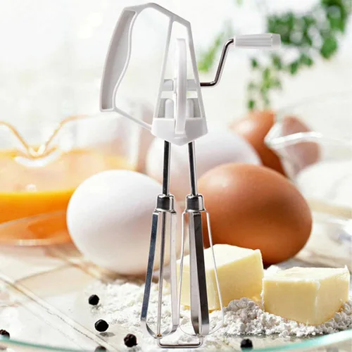 Vista 6 de Batidora de mano manual, manivela de alta eficiencia de rotación automática de acero inoxidable para cocinar (blanco)