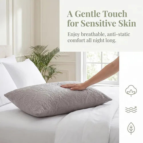 Vista 2 de Breathable Standard Size Cotton Envelope Pillow Protectors for Home Gray