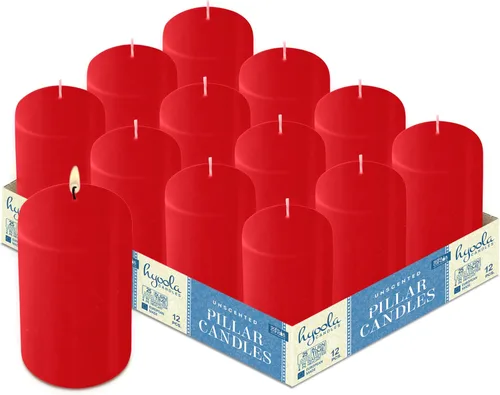 Vista 10 de HYOOLA Velas de pilar rojo de 2 x 3 pulgadas, paquete de 12 velas de pilar a granel sin perfume, hechas en Europa