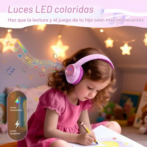 Vista 3 de Auriculares Bluetooth para niños, tiempo de reproducción de 85 horas para rosado fucsia