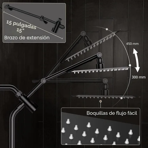 Vista 7 de Veken - Cabezal de ducha de lluvia de lujo de 10 pulgadas con rociador de mano, cuadrado Negro mate