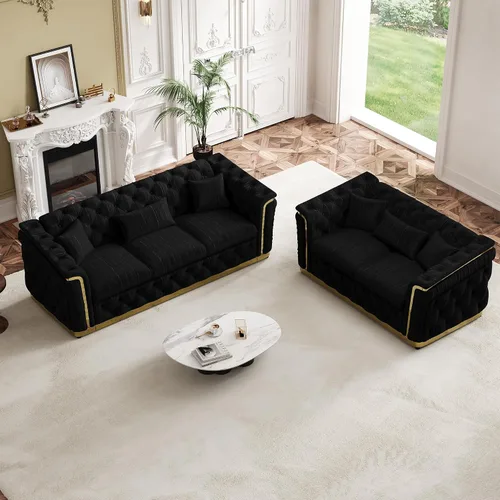 Vista 27 de Sofá Chesterfield de terciopelo de 62.5 pulgadas con respaldo copetudo y detalles dorados, beige Blanco