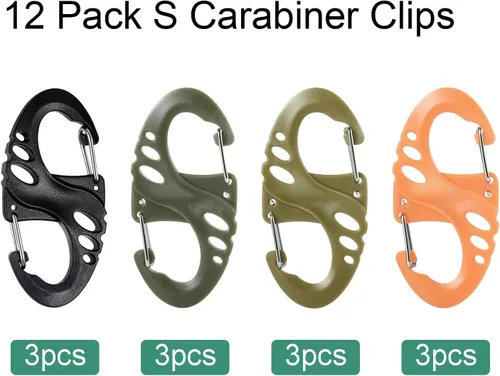 Vista 4 de 12 Pack 2" Carabiner Clip Plastic S Carabiner Clips Paracord Keychain Hooks for Key Chain Backpacks Bags Zipper Clip Accessories Surtido