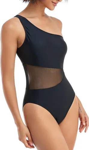 Vista 2 de GETZWA Traje de baño de una pieza para mujer, traje de baño de un hombro con lazo lateral