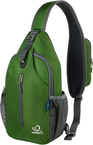 Vista 7 de Waterfly - Mochila cruzada tipo bandolera para viajes y caminatas, bolsa de pecho, Gris, talla única