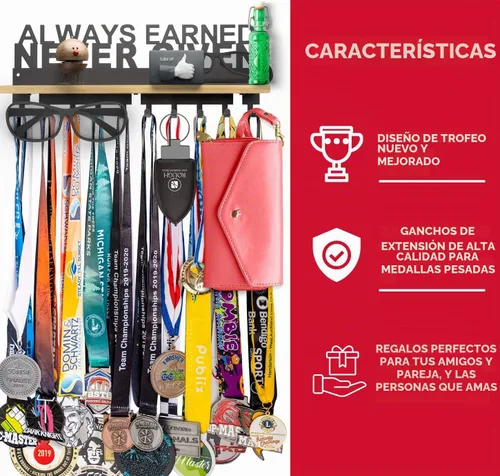 Vista 4 de iBobbish Premium Trophy and Medal Display Shelf,Metal Trophy Shelf with Hooks Upgraded,Trophy Display,Sturdy Trophy Shelf with Hooks for Medals in