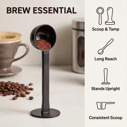 Vista 5 de Cuchara de grano de café gris 2 en 1, cuchara de tamper, herramienta de té para café en granos, cucharas de café de medición de café