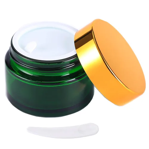 Vista 10 de OverNews Frasco de vidrio ámbar de 1 oz, envases vacíos de loción cosmética, con forros internos, tapa negra, espátula