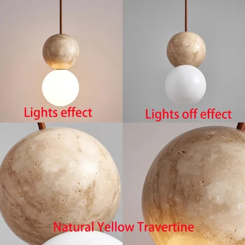 Vista 6 de Moderna lámpara colgante de mármol con forma de globo, mini iluminación colgante de techo de piedra natural, cable ajustable de cúpula E27/E26