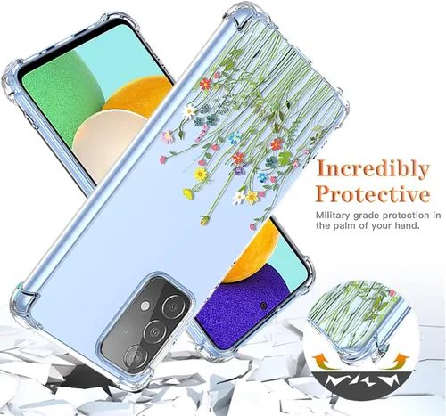 Vista 7 de Funda para Samsung Galaxy A52 5G/4G/Samsung A52S SM-A526 con protector de pantalla, funda transparente con patrones de jardín de flores, funda