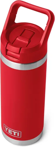 Vista 3 de YETI Rambler Botella de 18 onzas, aislada al vacío, de acero inoxidable con tapa de popote a juego de colores, rojo rescate