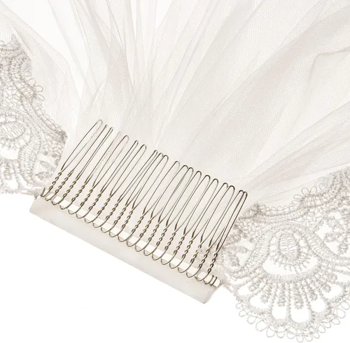Vista 5 de BIJOU - Wedding Veils For Brides - Beautiful Mid-length - 40 inches Length - Bridal Veil With Lace Trim