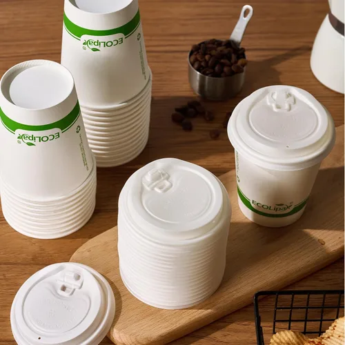 Vista 6 de ECOLipak 200 tazas de café de papel compostables de 8 onzas, tazas de café desechables biodegradables con tapa CPLA, tazas de bebida caliente 8 oz