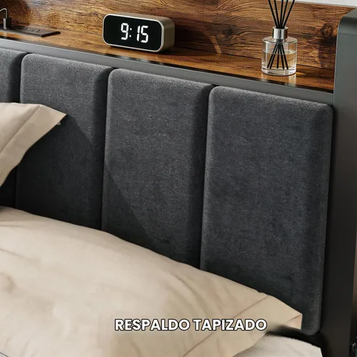 Vista 6 de Liians Base de cama de tamaño individual con cabecera de almacenamiento y estación de carga, luces LED RGB inteligentes, cama de plataforma de metal