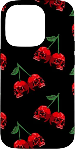 Vista 17 de Cute Cherry Skull Pattern Red Scary Skulls Black Background Case for iPhone 17