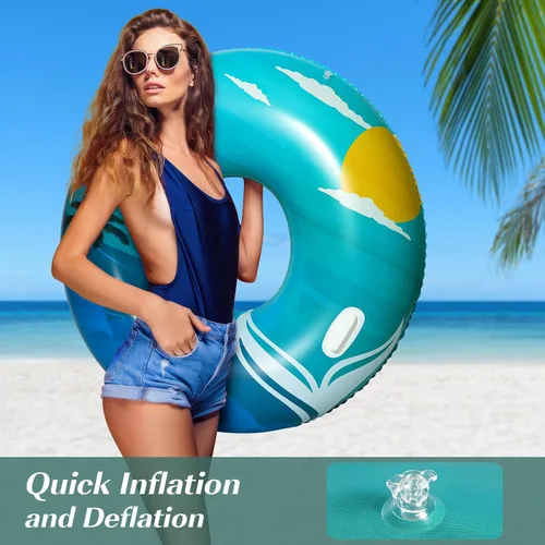 Vista 5 de HeySplash Tubos de piscina para adultos, flotadores grandes de piscina de 42 pulgadas con asas, anillos inflables de natación, flotadores divertidos